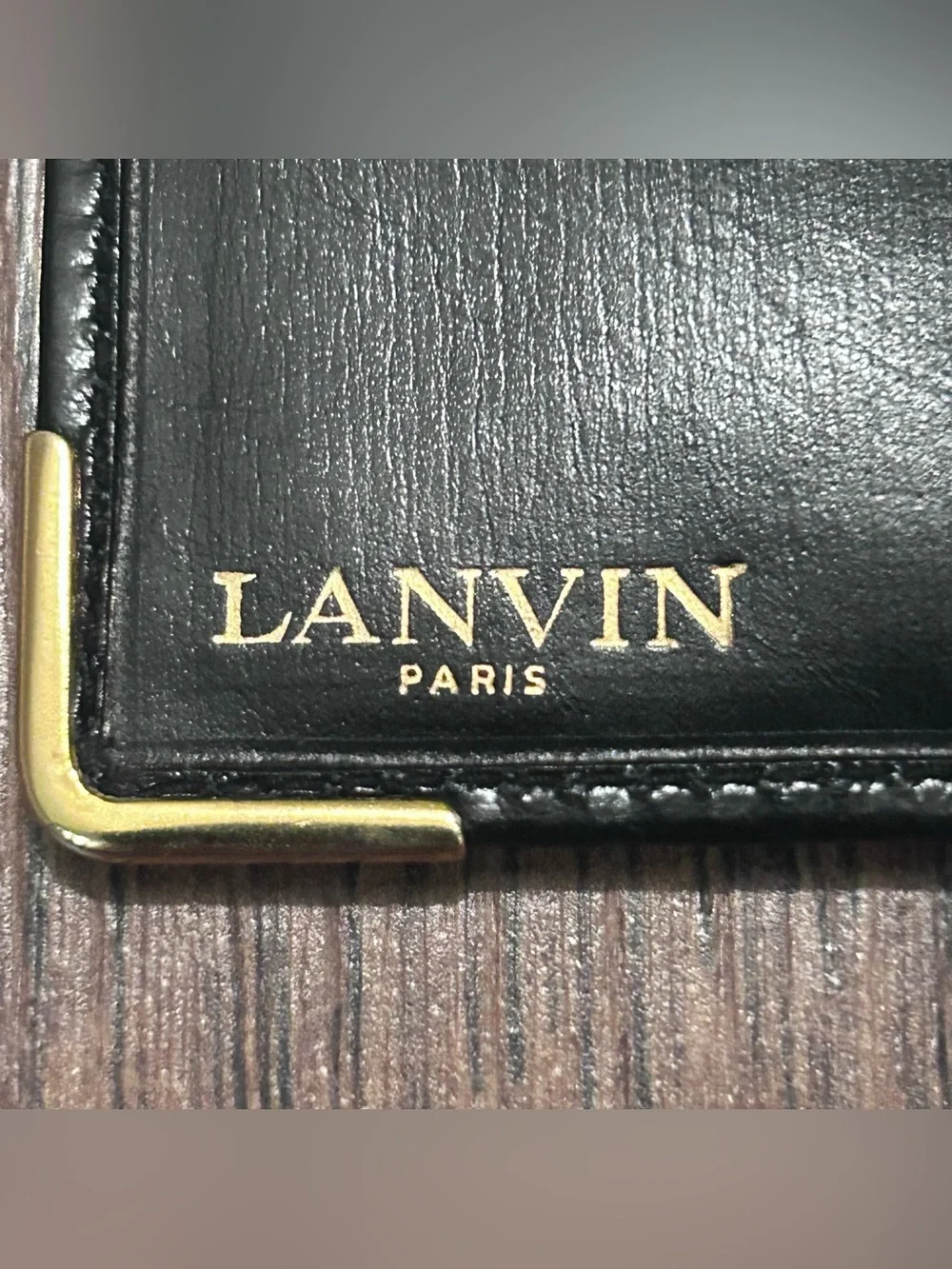 Vintage Lanvin EUC Black Leather Long Coat Wallet Bifold Gold Tips Italy